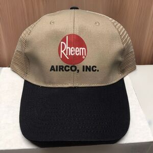 Vintage Rheem Airco Inc HVAC Trucker Hat Tan Mesh Cap Adjustable Strap Vitronic
